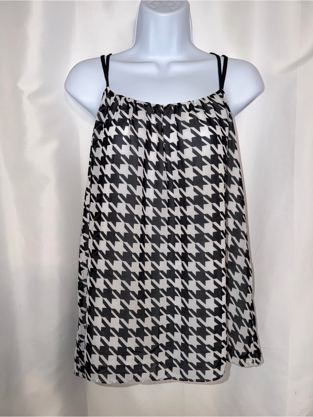 NWT - Envy Houndstooth Strappy Cage Back Cami Swing Top - Size Small Y2K